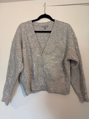 Guess Silver Sequin Ribbed V-Neck Cardigan
